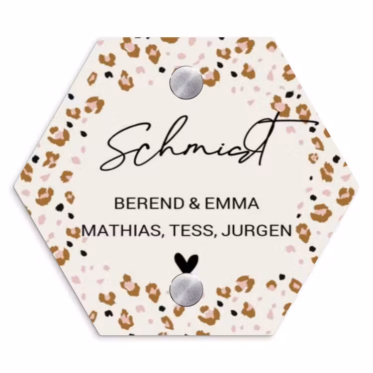 Panterprint rand - Sierlijk Naambord Hexagon klein -3d