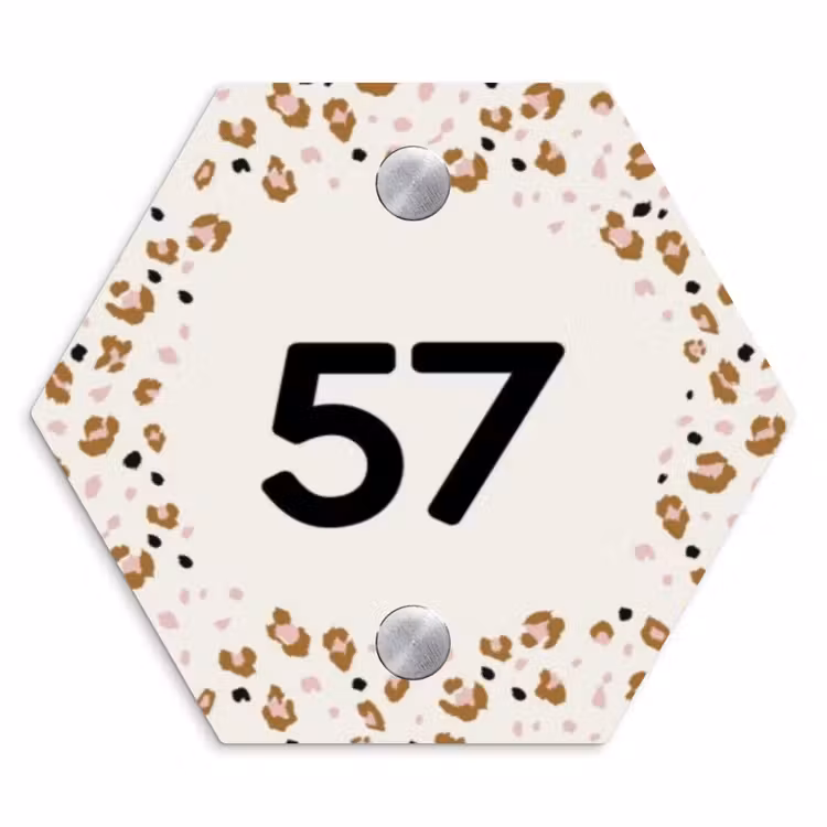 Panterprint rand - Traditioneel Naambord Hexagon klein -3d