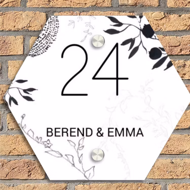 Botanisch - Klassiek Naambord Hexagon klein -sfeer1