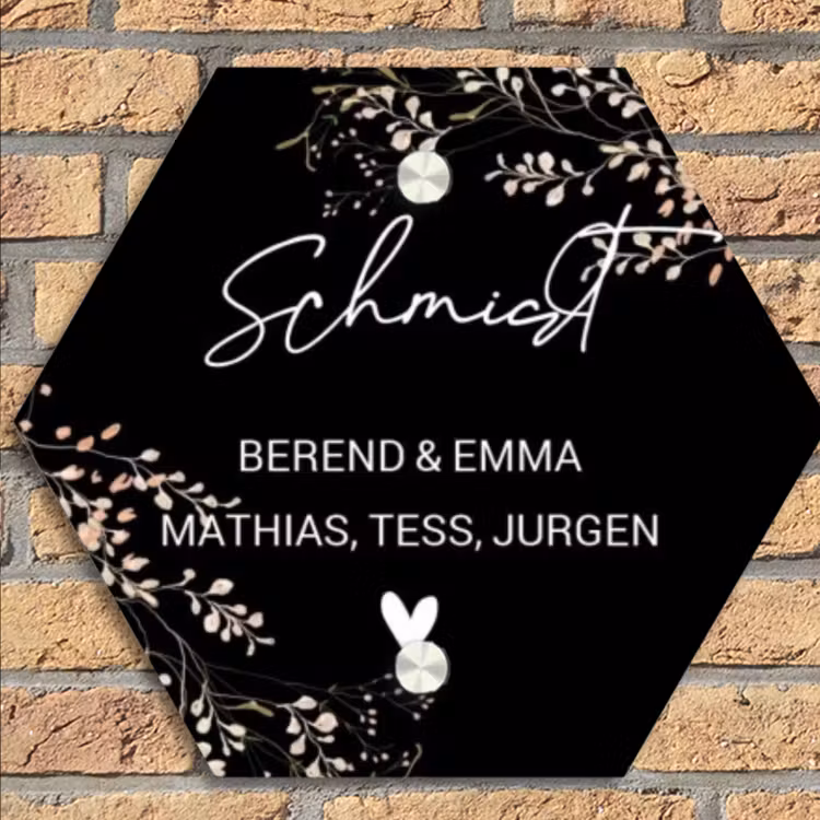 Botanisch - Zwart - Sierlijk Naambord Hexagon klein -sfeer1