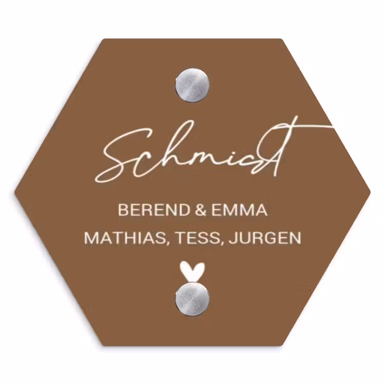 Bruin - Sierlijk Naambord Hexagon klein -3d