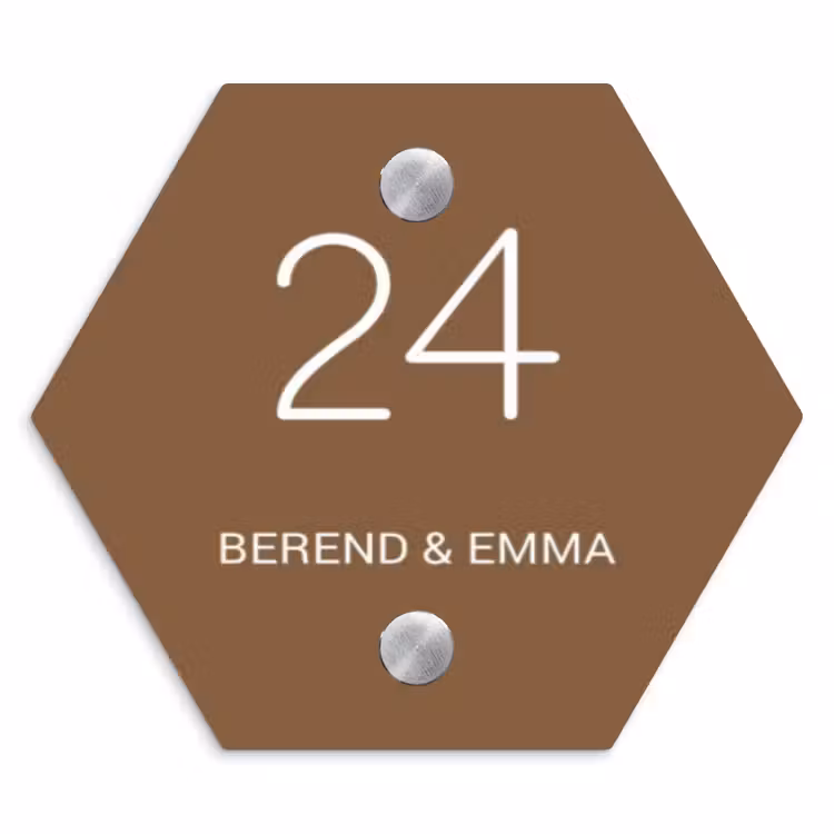Bruin - Klassiek Naambord Hexagon klein -3d
