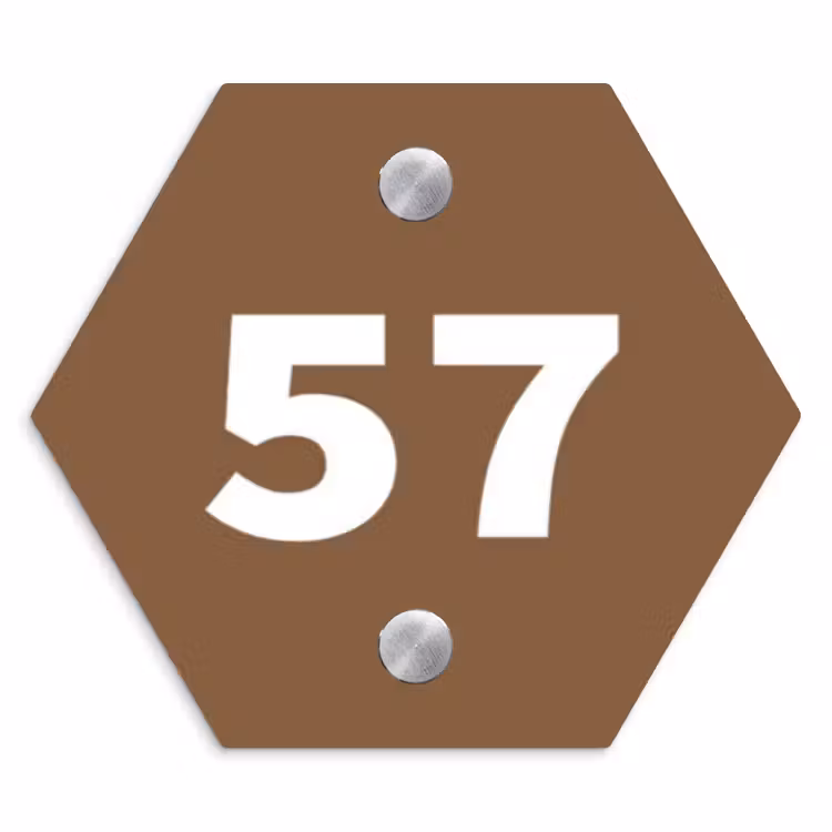 Bruin- Traditioneel Naambord Hexagon klein -3d