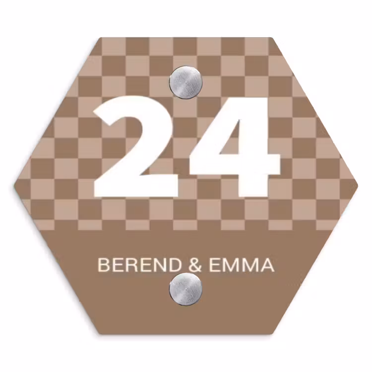 Bruin - Blokjes - Klassiek Naambord Hexagon klein -3d
