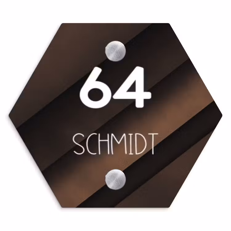 Bruine diagonale banen - Modern Naambord Hexagon klein -3d