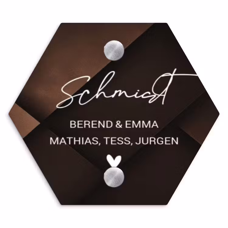 Bruine vlakken - Sierlijk Naambord Hexagon klein -3d