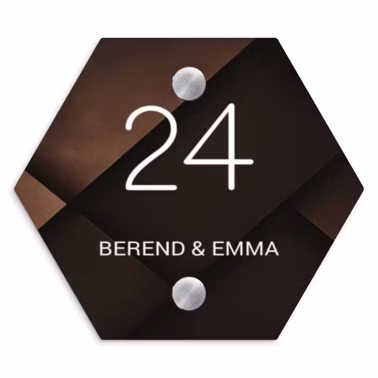 Bruine vlakken - Klassiek Naambord Hexagon klein -3d