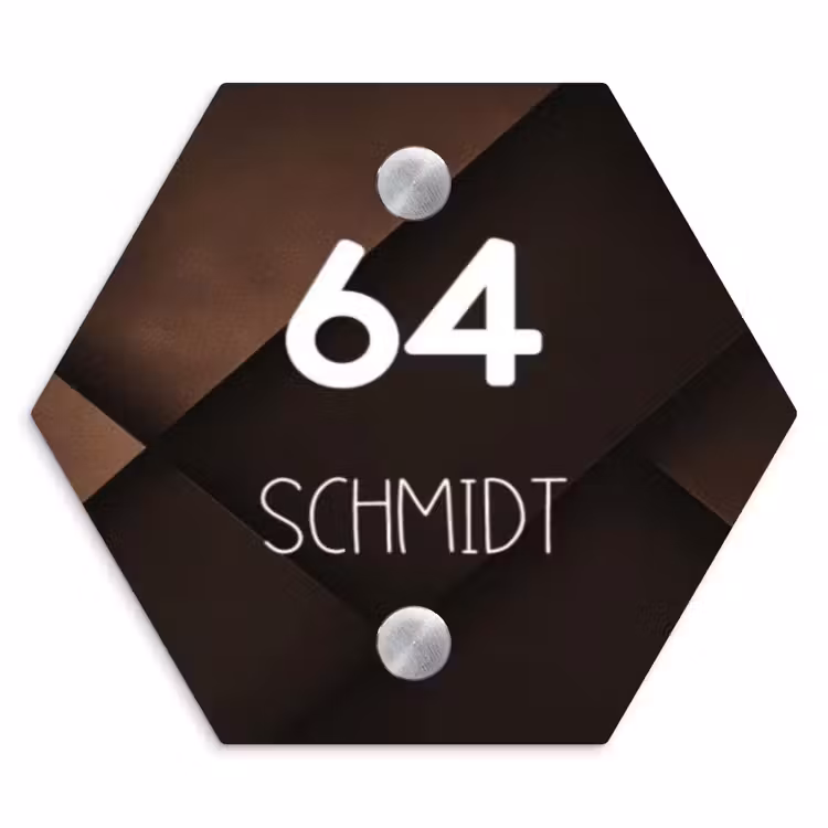 Bruine vlakken - Modern Naambord Hexagon klein -3d