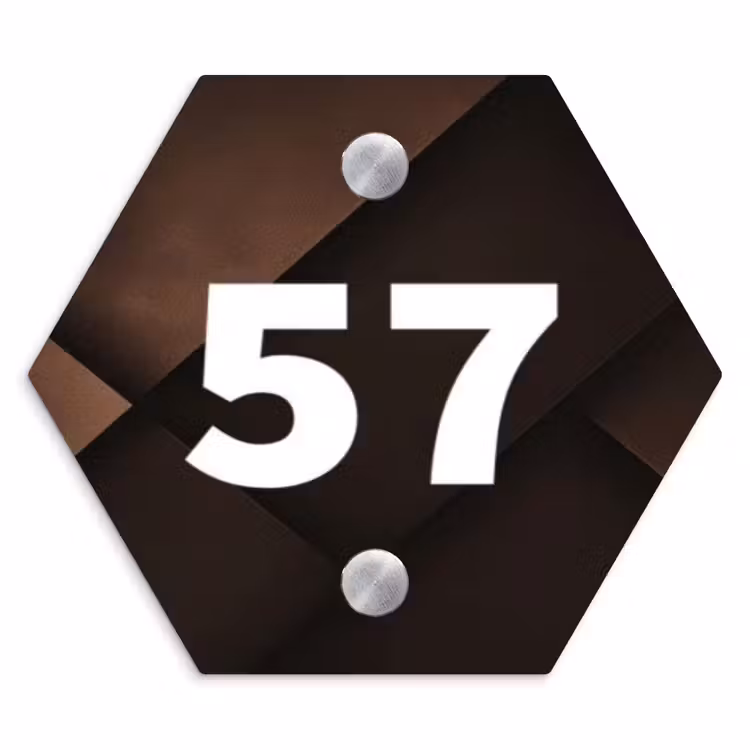 Bruine vlakken - Traditioneel Naambord Hexagon klein -3d