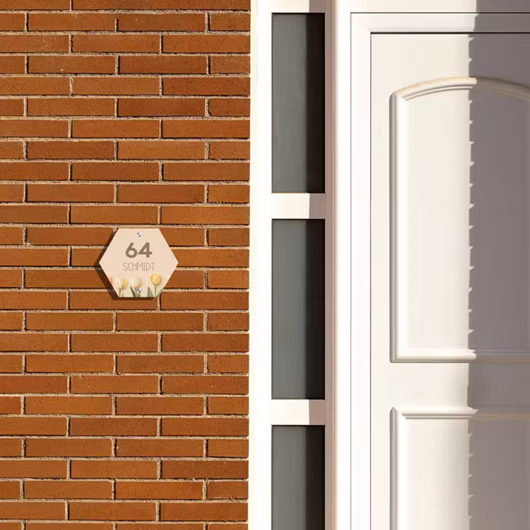 Gekleurde tulpen beige achtergrond - Modern Naambord Hexagon klein -sfeer3-hexagon-XS