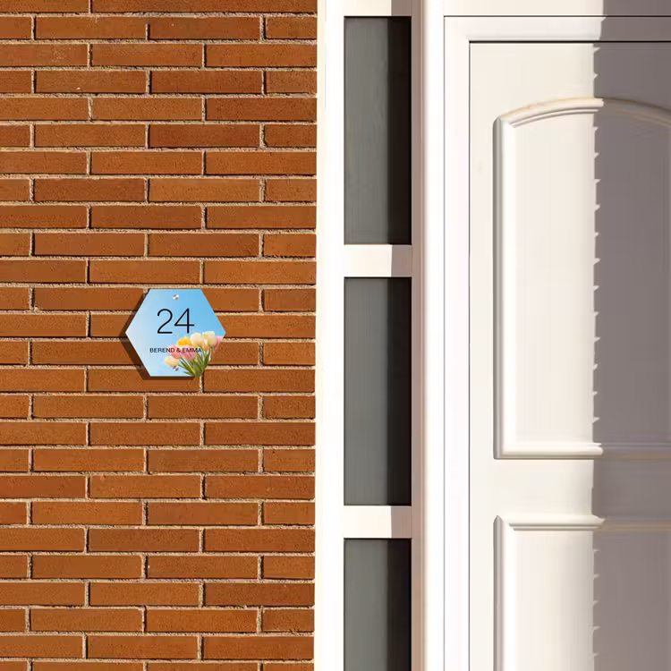 Gekleurde tulpen lucht - Klassiek Naambord Hexagon klein -sfeer3-hexagon-XS