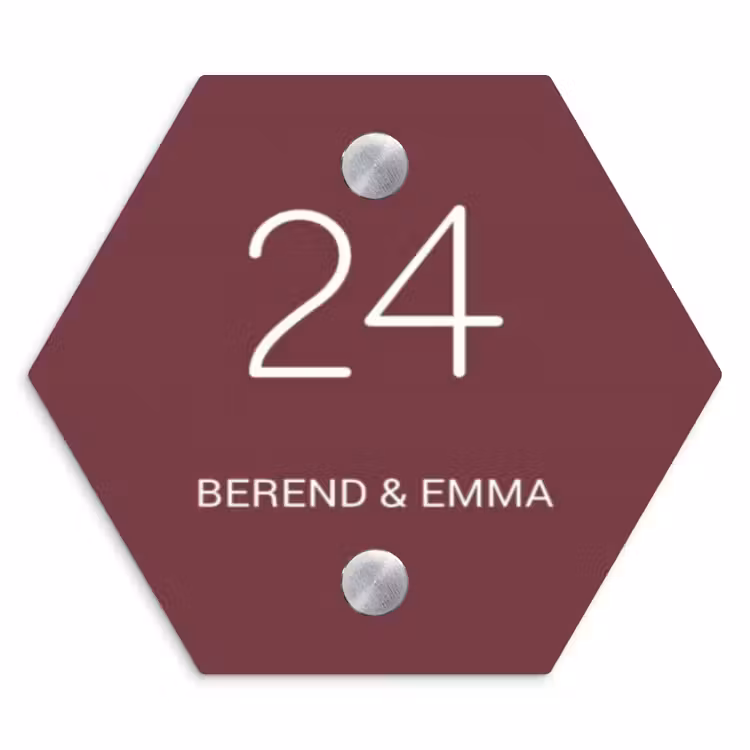 Bordeauxrood - Klassiek Naambord Hexagon klein -3d