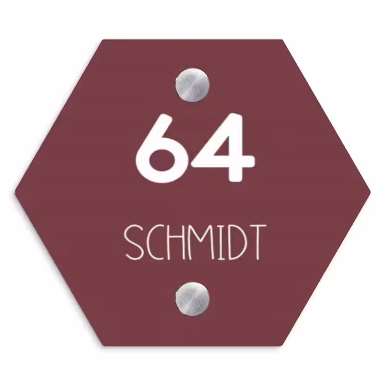 Bordeauxrood - Modern Naambord Hexagon klein -3d