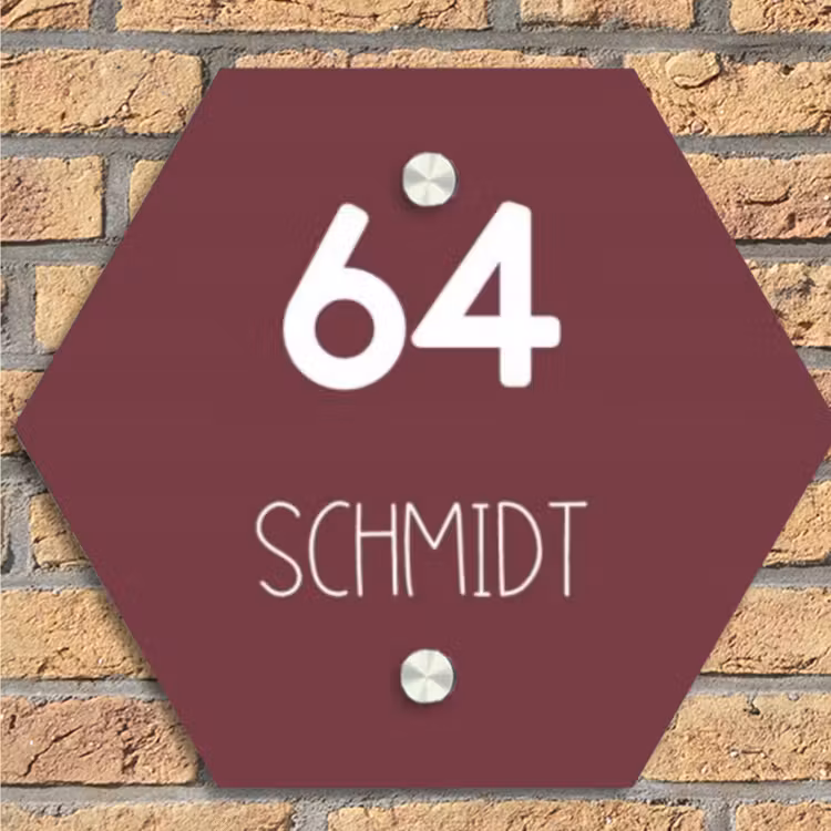 Bordeauxrood - Modern Naambord Hexagon klein -sfeer1