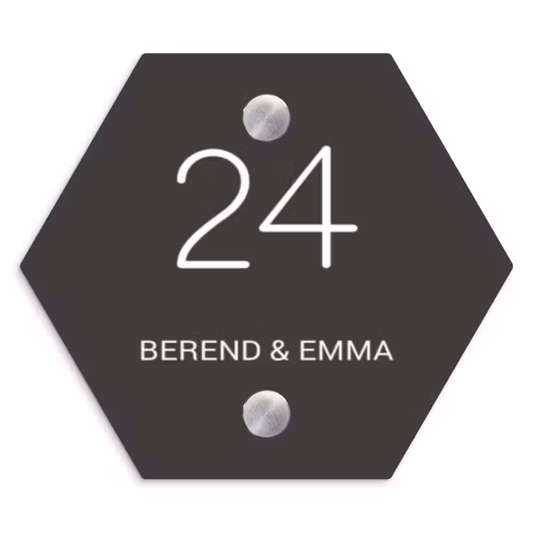 Donkergrijs - Klassiek Naambord Hexagon klein -3d