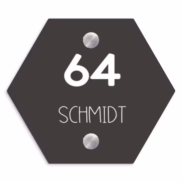Donkergrijs - Modern Naambord Hexagon klein -3d