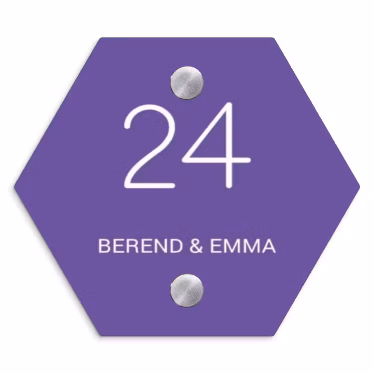 Donkerpaars - Klassiek Naambord Hexagon klein -3d