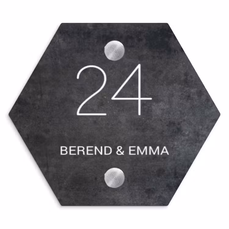 Donker steen - Klassiek Naambord Hexagon klein -3d