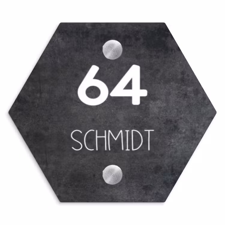 Donker steen - Modern Naambord Hexagon klein -3d