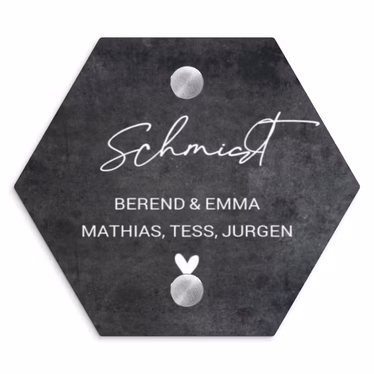 Donker steen - Sierlijk Naambord Hexagon klein -3d