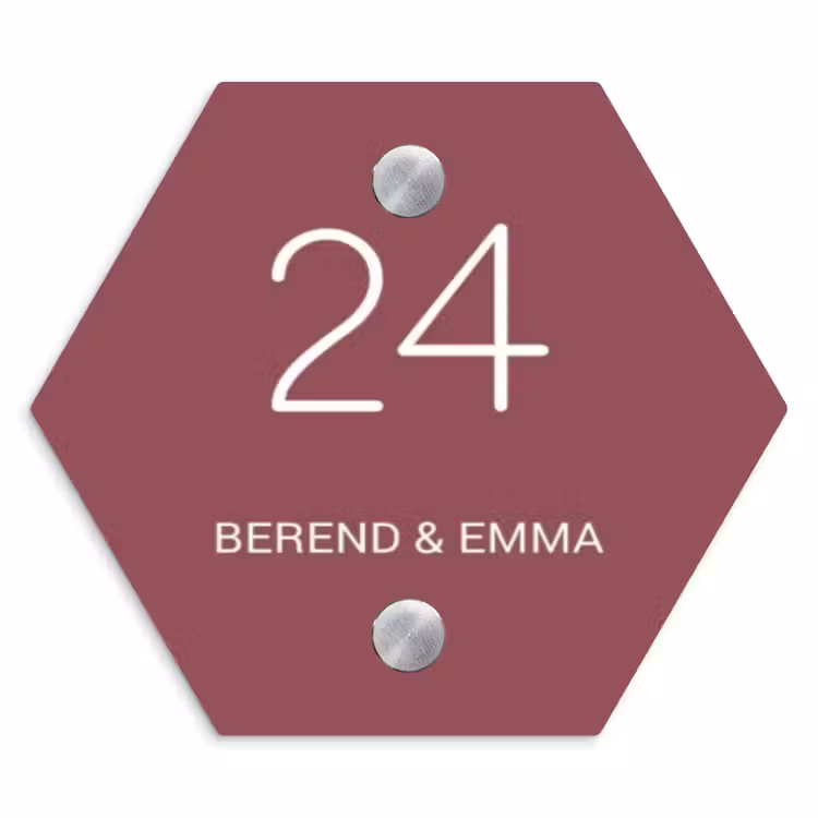 Donker oudroze - Klassiek Naambord Hexagon klein -3d