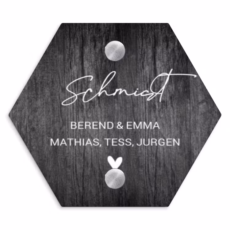 Donker hout - Sierlijk Naambord Hexagon klein -3d