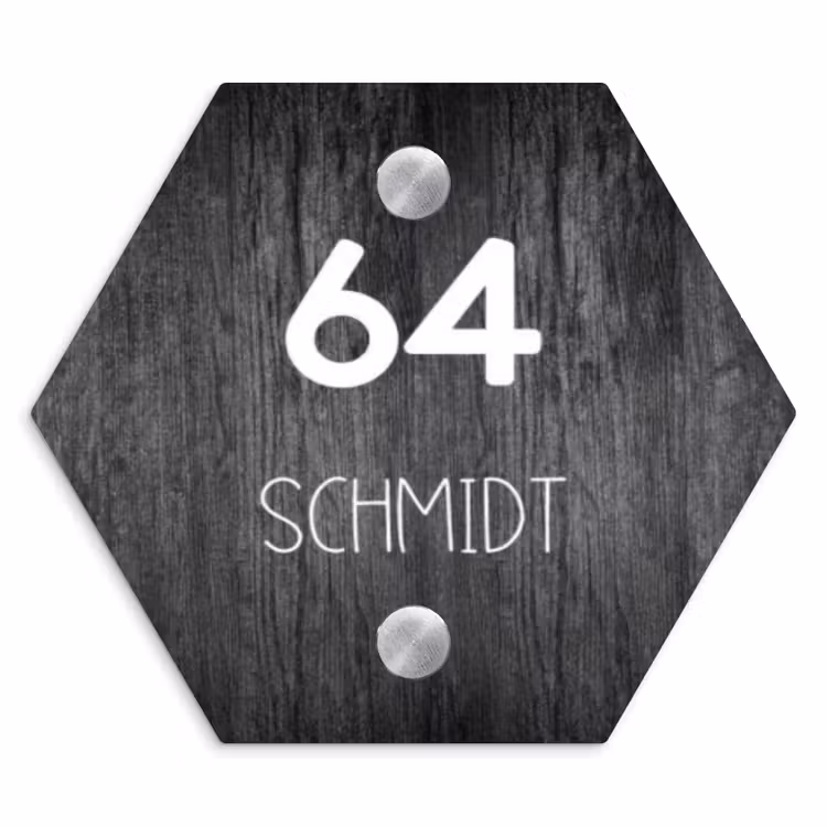 Donker hout - Modern Naambord Hexagon klein -3d