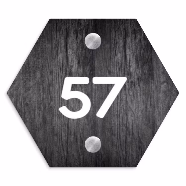 Donker hout - Traditioneel Naambord Hexagon klein -3d