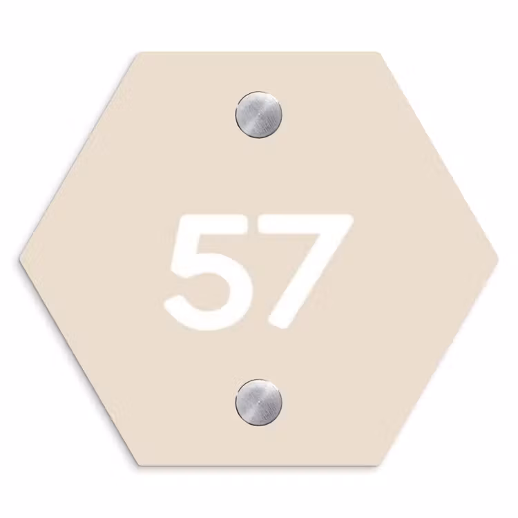 Effen - Beige - Traditioneel Naambord Hexagon klein -3d