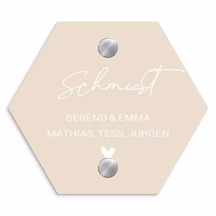 Effen - Beige - Sierlijk Naambord Hexagon klein -3d