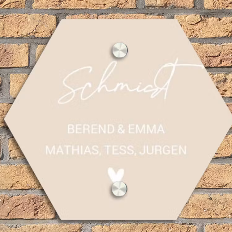 Effen - Beige - Sierlijk Naambord Hexagon klein -sfeer1