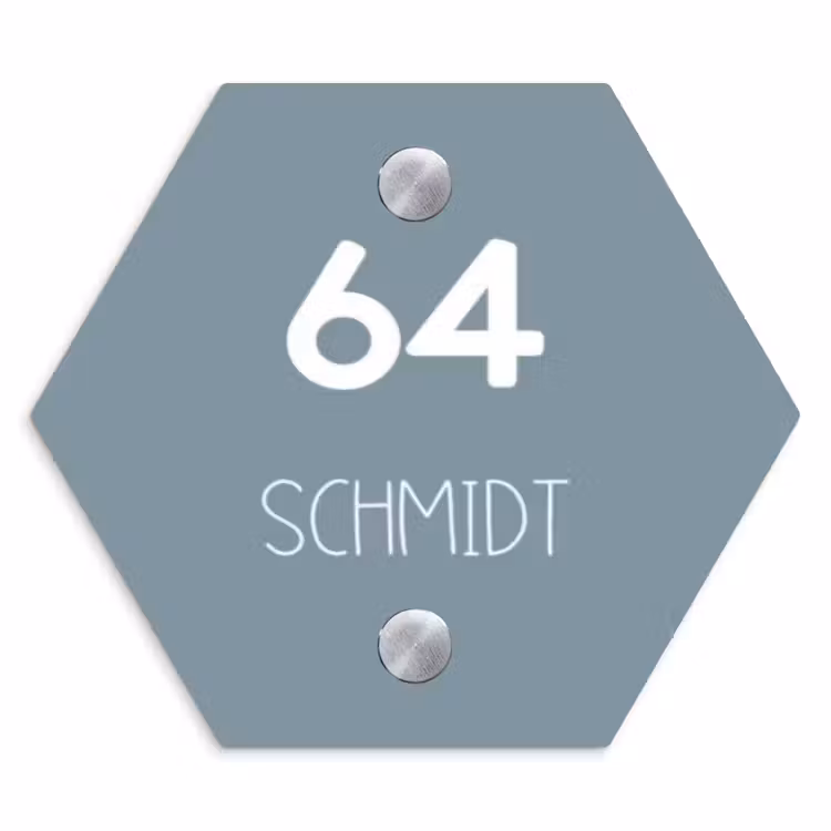 Effen blauwgrijs - Modern Naambord Hexagon klein -3d