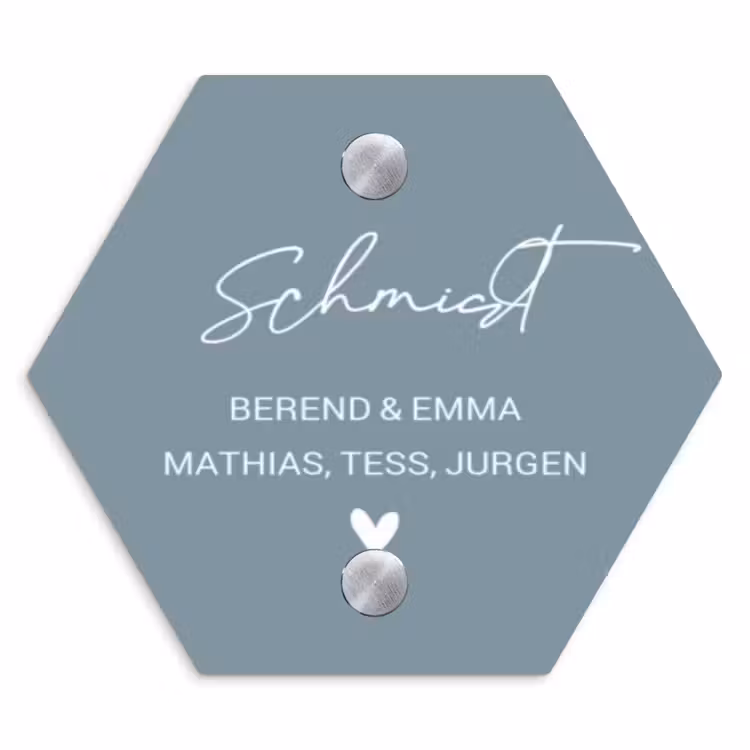 Effen blauwgrijs - Sierlijk Naambord Hexagon klein -3d