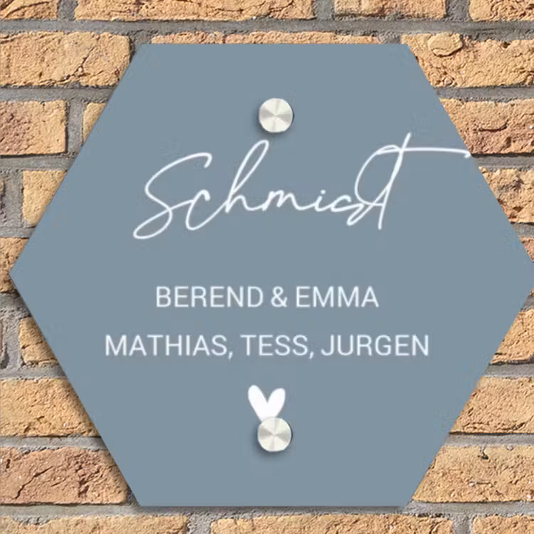 Effen blauwgrijs - Sierlijk Naambord Hexagon klein -sfeer1