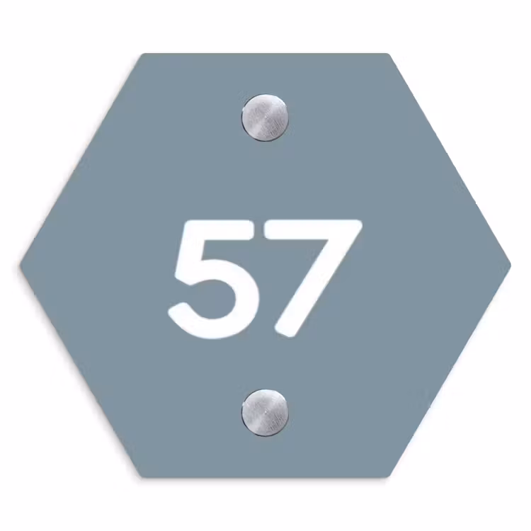 Effen blauwgrijs - Traditioneel Naambord Hexagon klein -3d