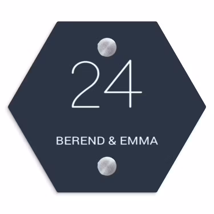 Effen blauw - Klassiek Naambord Hexagon klein -3d
