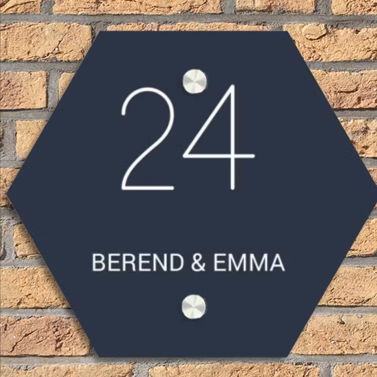 Effen blauw - Klassiek Naambord Hexagon klein -sfeer1