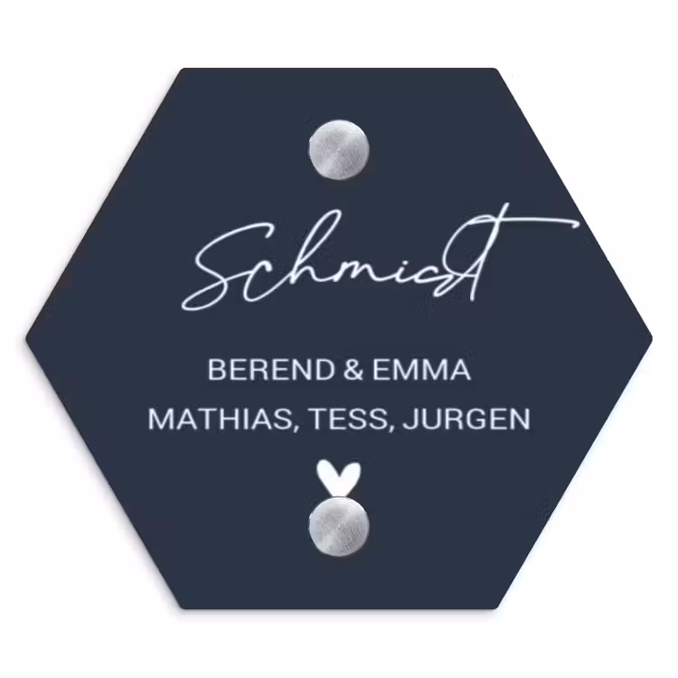 Effen blauw - Sierlijk Naambord Hexagon klein -3d