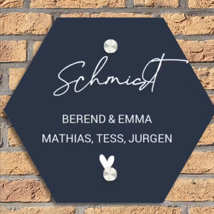 Effen blauw - Sierlijk Naambord Hexagon klein -sfeer1