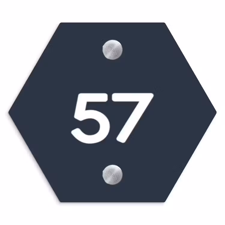 Effen blauw - Traditioneel Naambord Hexagon klein -3d