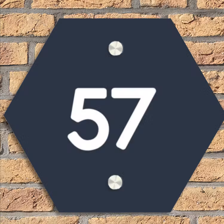 Effen blauw - Traditioneel Naambord Hexagon klein -sfeer1