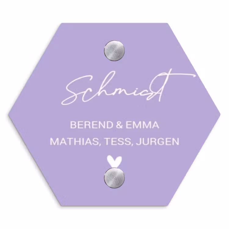 Effen - Lila - Sierlijk Naambord Hexagon klein -3d