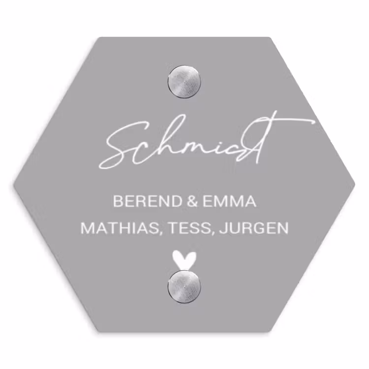 Effen lichtgrijs - Sierlijk Naambord Hexagon klein -3d