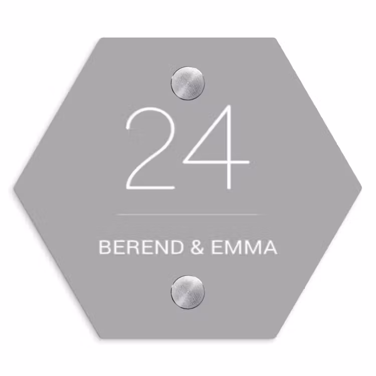 Effen lichtgrijs - Klassiek Naambord Hexagon klein -3d