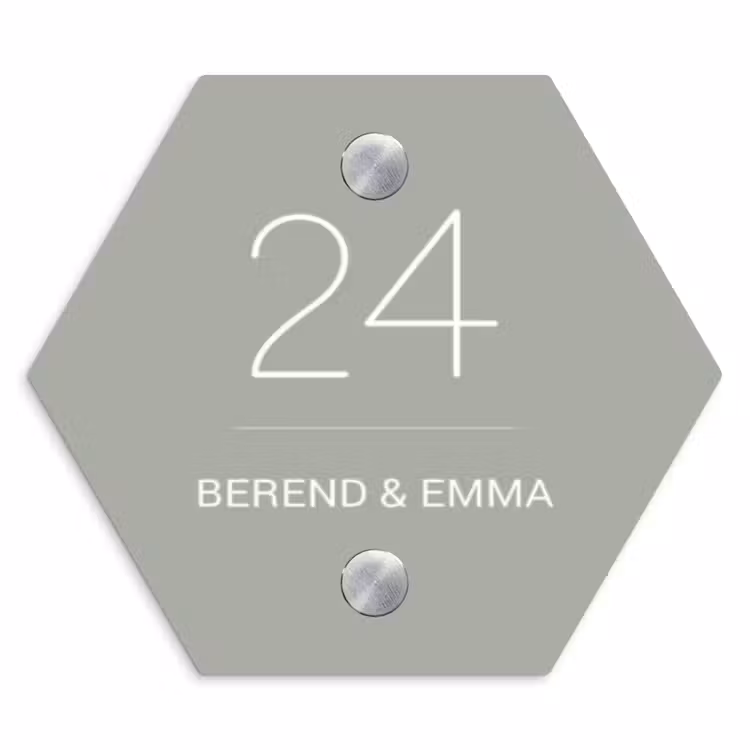 Effen lichtgrijs - Klassiek Naambord Hexagon klein -3d