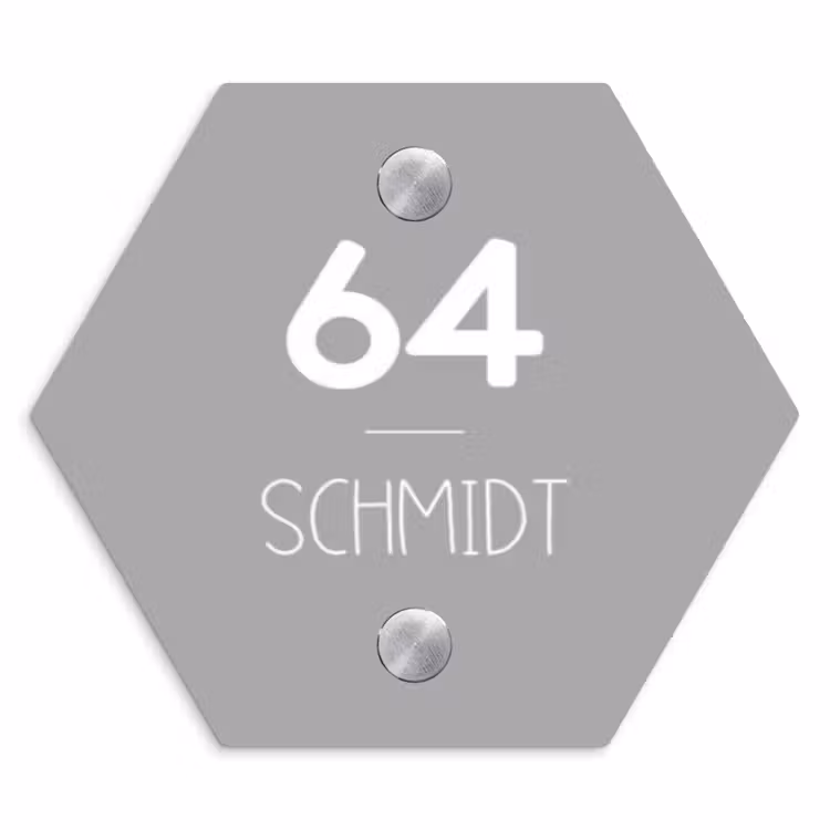 Effen lichtgrijs - Modern Naambord Hexagon klein -3d