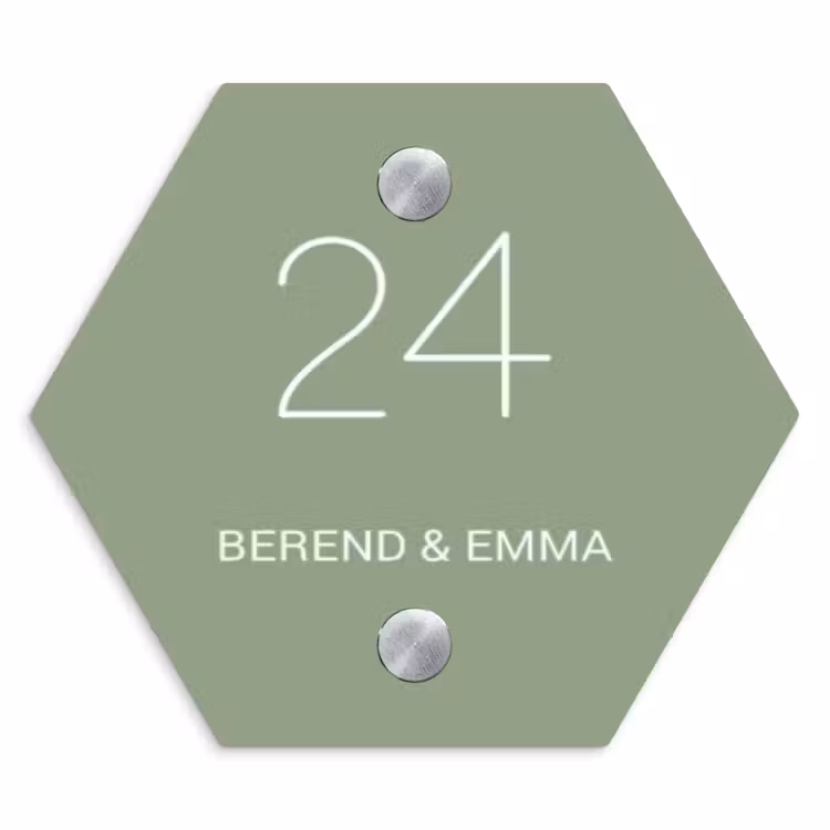 Effen olijfgroen - Sierlijk Naambord Hexagon klein -3d