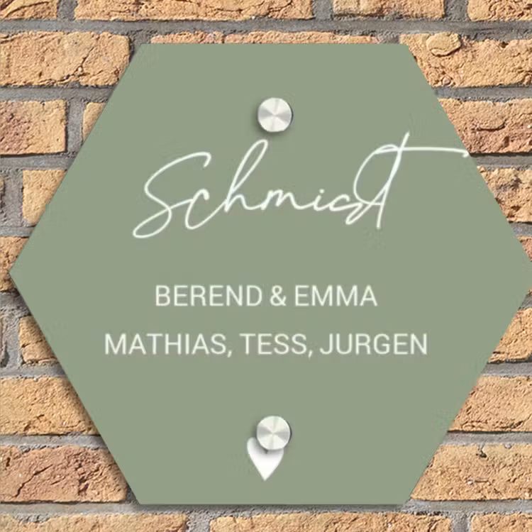 Effen olijfgroen - Sierlijk Naambord Hexagon klein -sfeer1