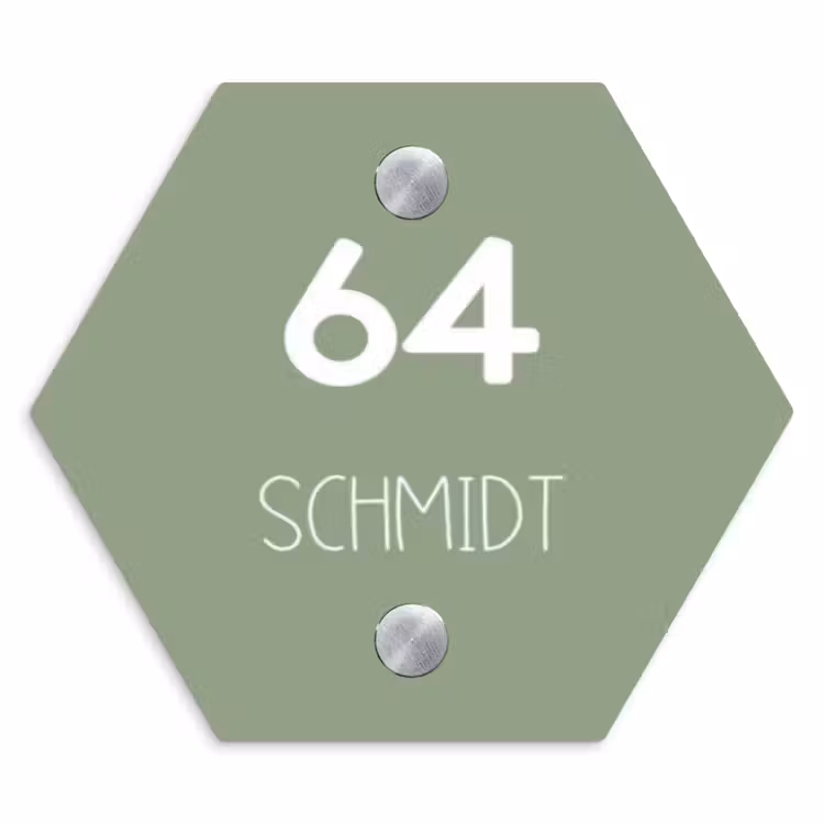 Effen olijfgroen - Modern Naambord Hexagon klein -3d