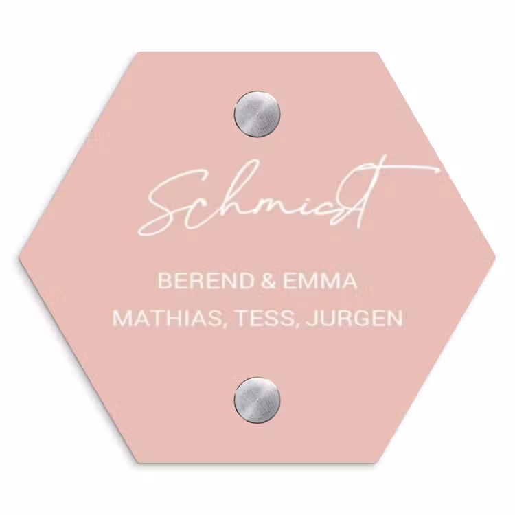 Effen roze - Sierlijk Naambord Hexagon klein -3d